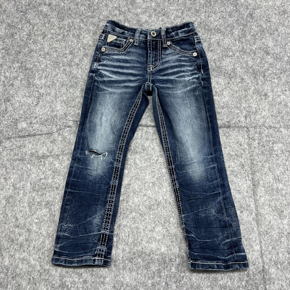 Salvage Jeans Kids 5 Blue Reckless Straight Adjustable Waist Embroidered Buckle